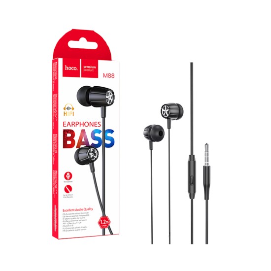 Auscultadores com Cabo Hoco M88 Graceful com Microfone 3,5mm 1,2m Preto Auscultadores com Cabo Hoco M88 Graceful com Microfone 3,5mm 1,2m Preto